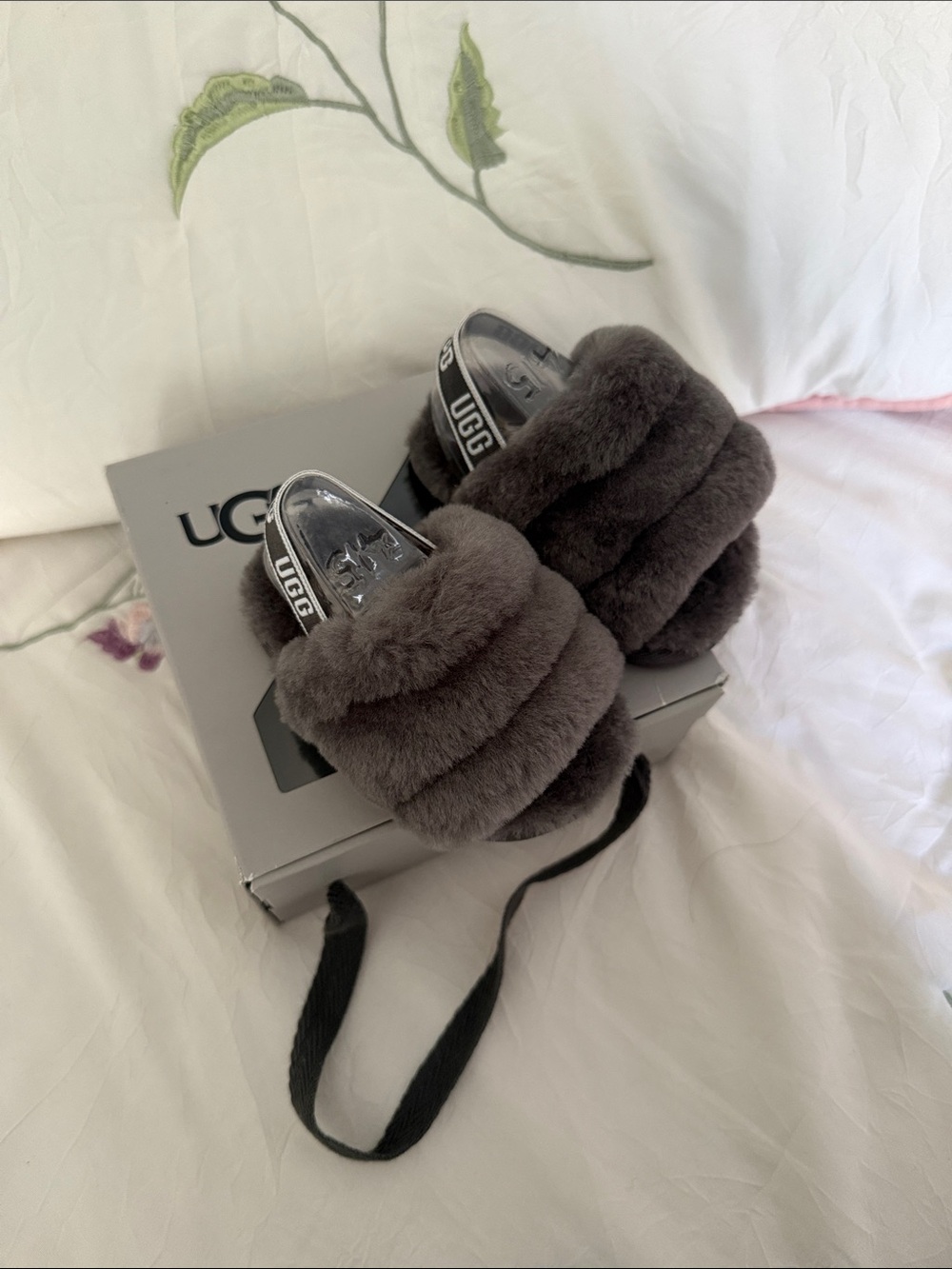UGG Baby Fluff Yeah Slide - Gray Plush Shearling Slip-On Size 4/5